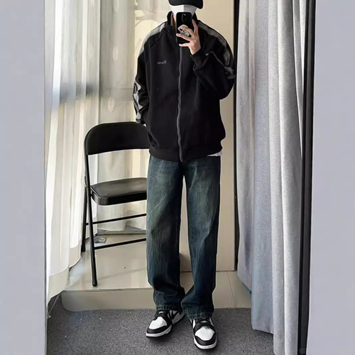 Vintage American Blue Denim Summer Men's Fashion High-End Loose Straight Leg Wide Pants