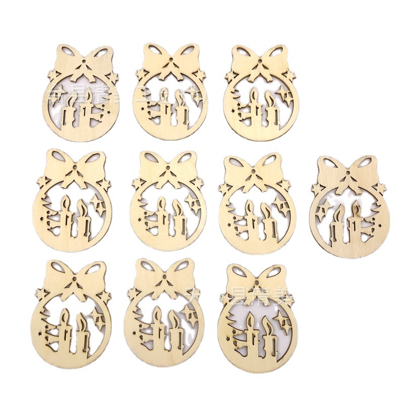 Tronco hueco campana de Navidad vela hoja de madera decoración vela de Navidad colgante 10 paquete con cuerda de cáñamo