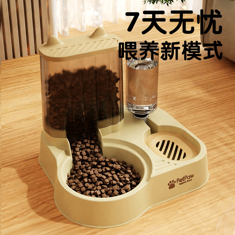 Plastic pet bowl double bowl automatic drinking water anti-knock bowl cute cat rice bowl cat bowl manufacturers supply wholesale