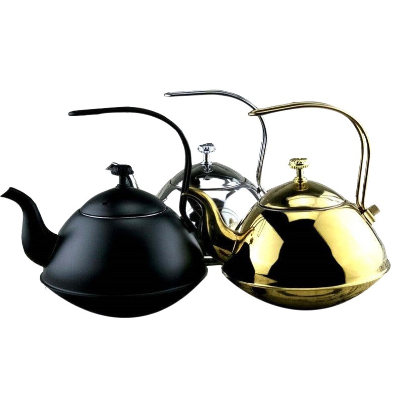 Fábrica al por mayor de acero inoxidable restaurante casa té hervidor hirviendo juego hogar fondo plano con colador tetera