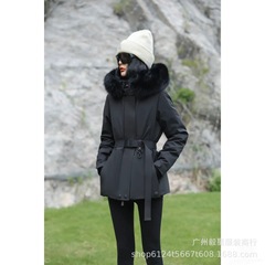 25秋冬款蒙家女士滑雪收腰短款大毛领羽绒服户外保暖百搭外套