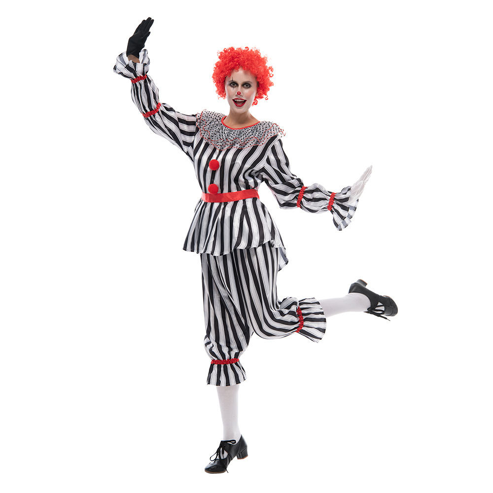 Big girl black and white striped clown stage drama bar party costume_voghion.com
