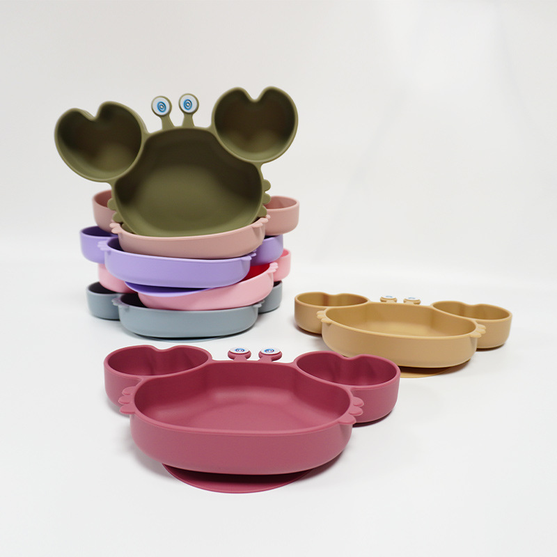 Factory Silicone Crab Dinner Plate Cartoon Shape Baby Food Supplement Dinner Plate Baby Children Learn to Eat and Drink Feeding Tableware
