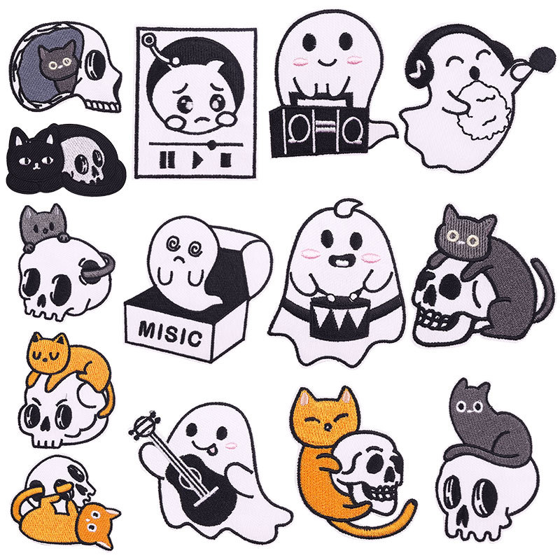 卡通个性猫咪电脑绣花补丁贴乐队幽灵刺绣布贴diy服装装饰徽章