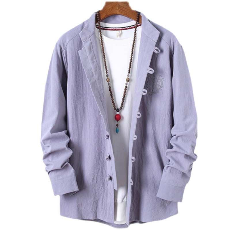 AliExpress 2022 primavera y otoño estilo chino retro camisa de manga larga para hombre cardigan antiguo traje bordado Tang traje Zhongshan