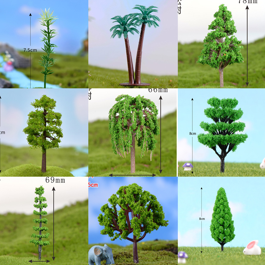 BB4C批发尖顶绿树模型多层造景树沙盘绿植迷你仿真树微景观多