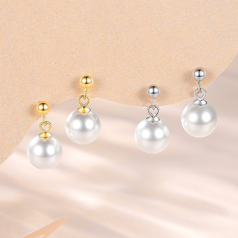 S925 pendientes de plata esterlina estilo coreano cuentas redondas pequeños pendientes de perlas de las mujeres francés elegante moda corta chica pendientes