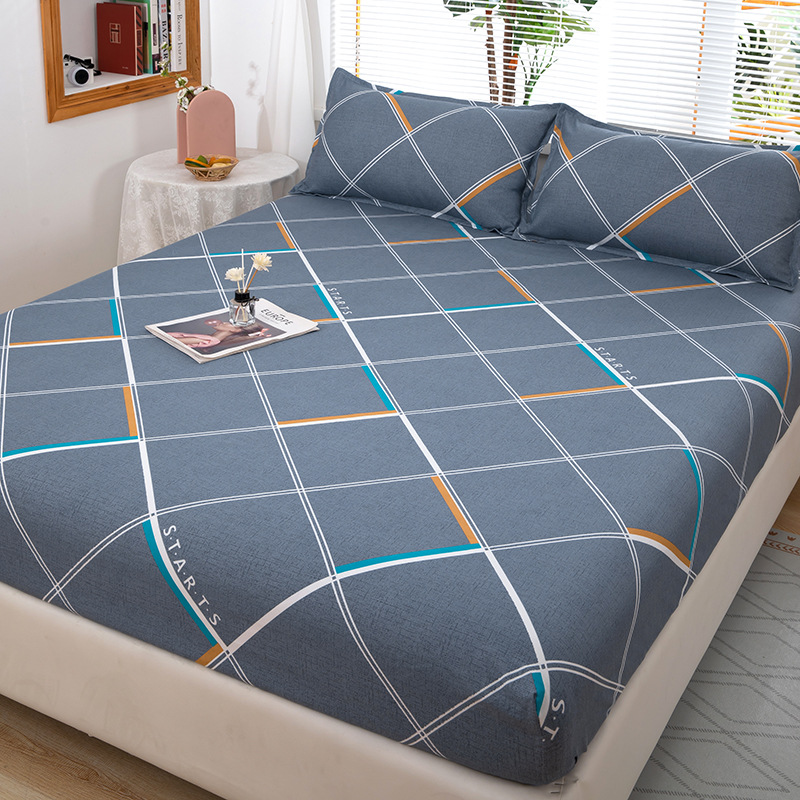 Sombrilla de cama impresa en color puro Juego de cama doble de una pieza Funda protectora de sábana cepillada Juego de cama de tres piezas