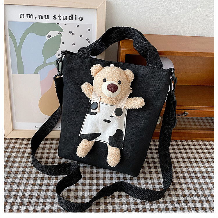 Japanese-style InS-style cute cartoon bear doll, girl student canvas crossbody bag, funny and unique single-shoulder bag undefined