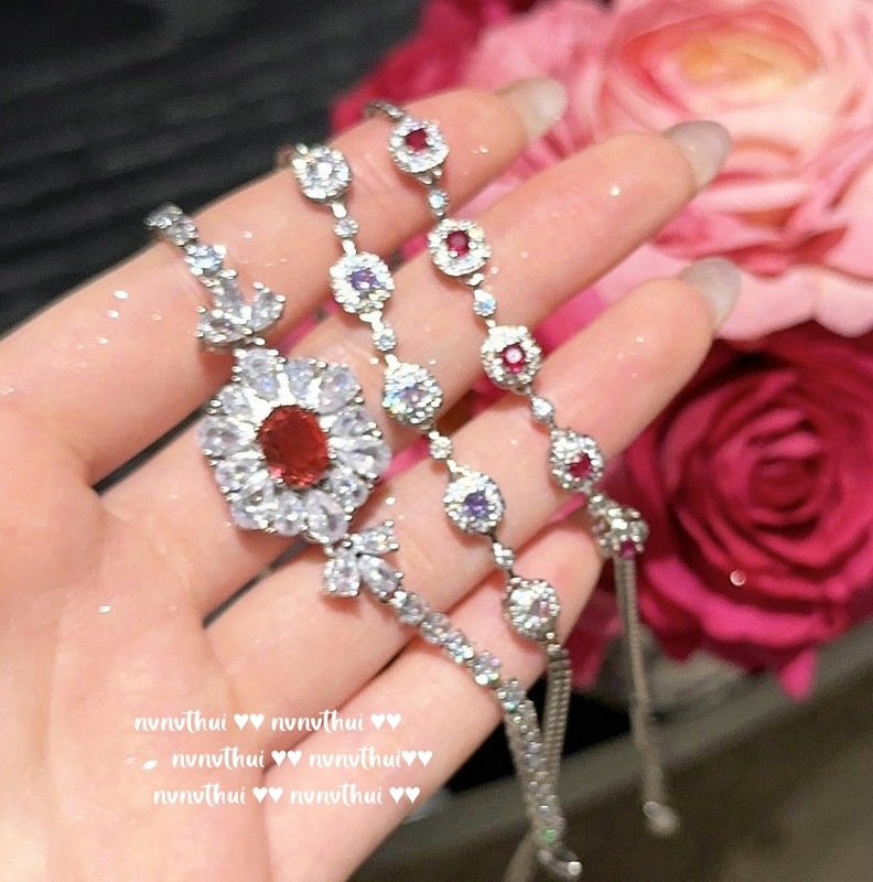 Papalacha pomegranate Ruby flower bracelet on the run Princess plated 18K gold vintage flower zircon earrings