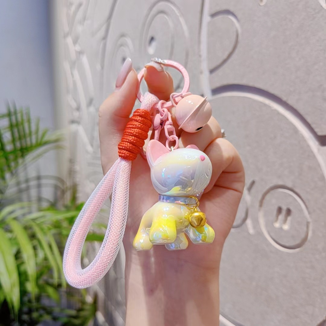 Caricatura creativa encantadora resina gradiente perro bolso bolso de coche llavero colgante hermoso pequeño regalo