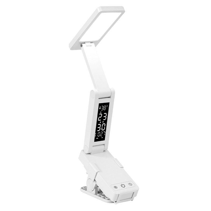 lámpara de escritorio de reloj de visualización digital inteligente, lámpara de escritorio de protección ocular para estudiantes de dormitorio, lámpara de aprendizaje de cabezal de cama plegable portátil
