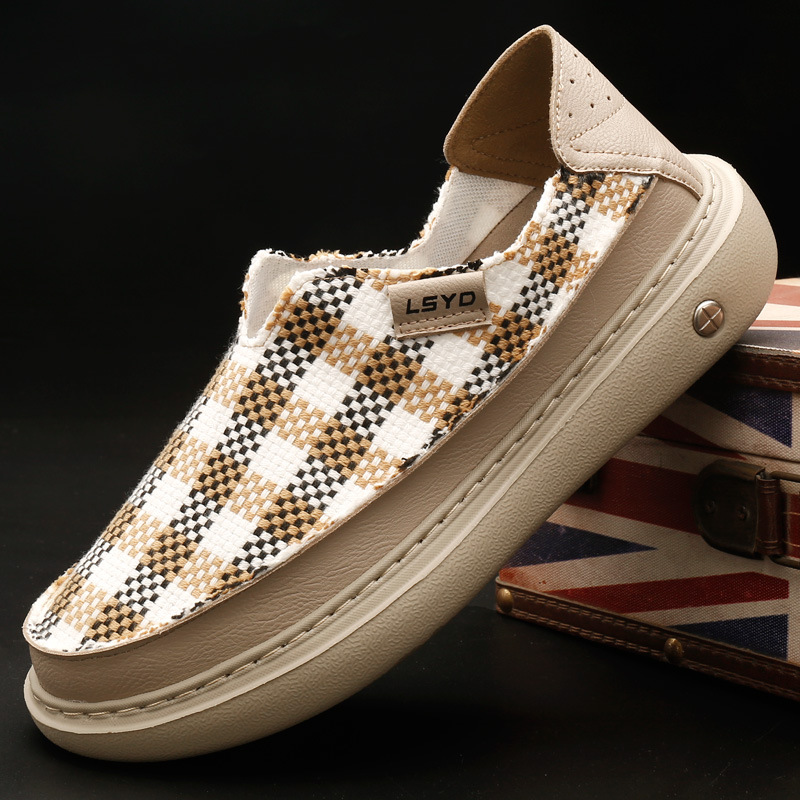 Fengbu 2622 Summer Breathable Versatile Men's Slip-On Shoes Ultra-Light Ultra-Soft Casual Shoes Plaid Cloth Shoes