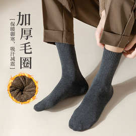 袜子男冬季中袜长袜加厚长筒毛袜子加绒防臭抗寒毛圈袜长筒保暖袜