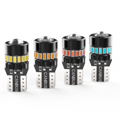 T10 led自動車ランプハイライト表示幅ランプ3014 18smd定電流源バック電球レンズ付き12-50V
