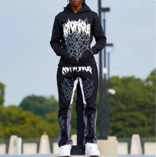 Moška oblačila, trendovski pulover s potiskom pajkove mreže _voghion.com