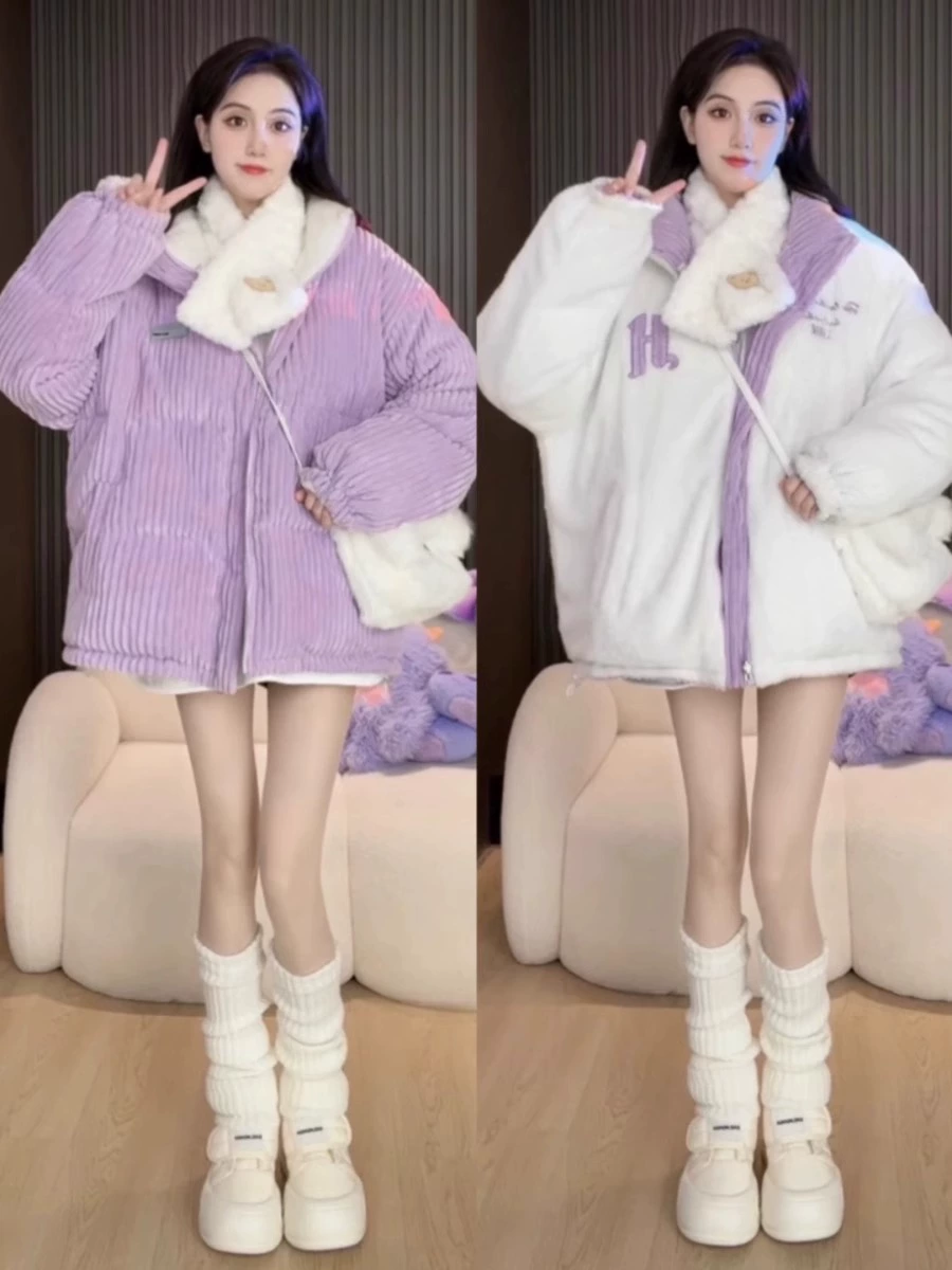Corduroy warm down jacket for leisure, oversize