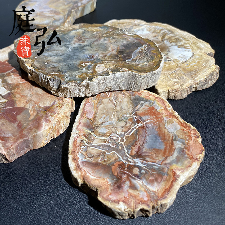 Natural Wood fossil slice tree jade raw stone slice landscape stone landscape rare stone tea cup mat base home decoration