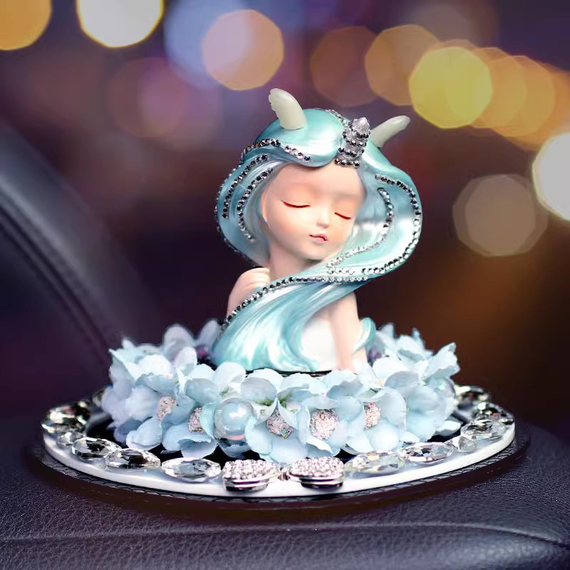 Creativo y hermoso hecho a mano con incrustaciones de diamantes, perlas, Ocean Girl, adornos de perfume de coche, decoraciones de coche, consola central