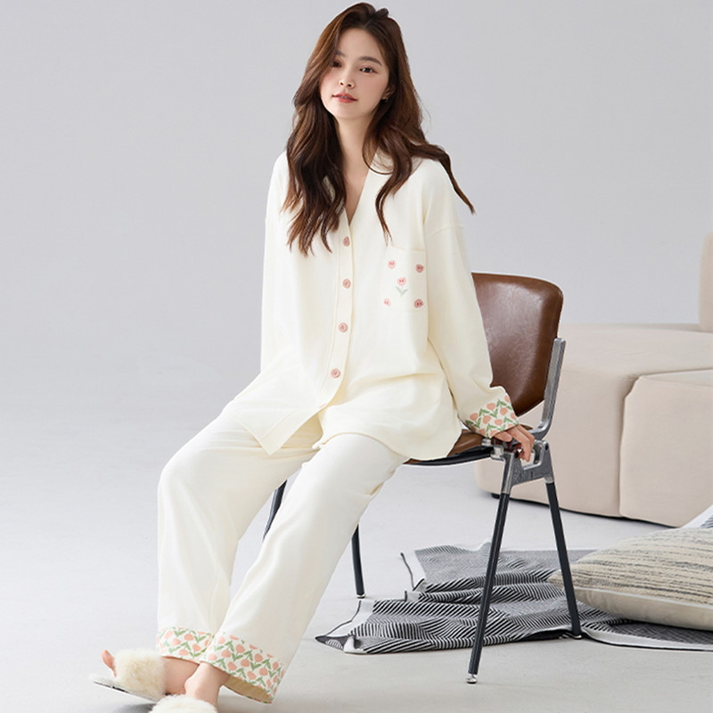 Cardigan-Style Long-Sleeve Thermal Sleepwear for Women, Autumn and Winter, Anti-Static, Lightweight, Warm, Heat-Generating, Home Maternity Wear, Two-Piece Set