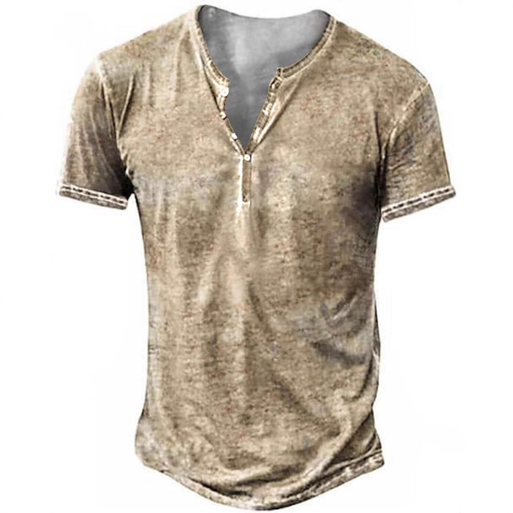 Cross-border European and American AliExpress New Hot Sale Retro V-neck Button Placket Men's Fashion Casual Short-sleeved T-shirt