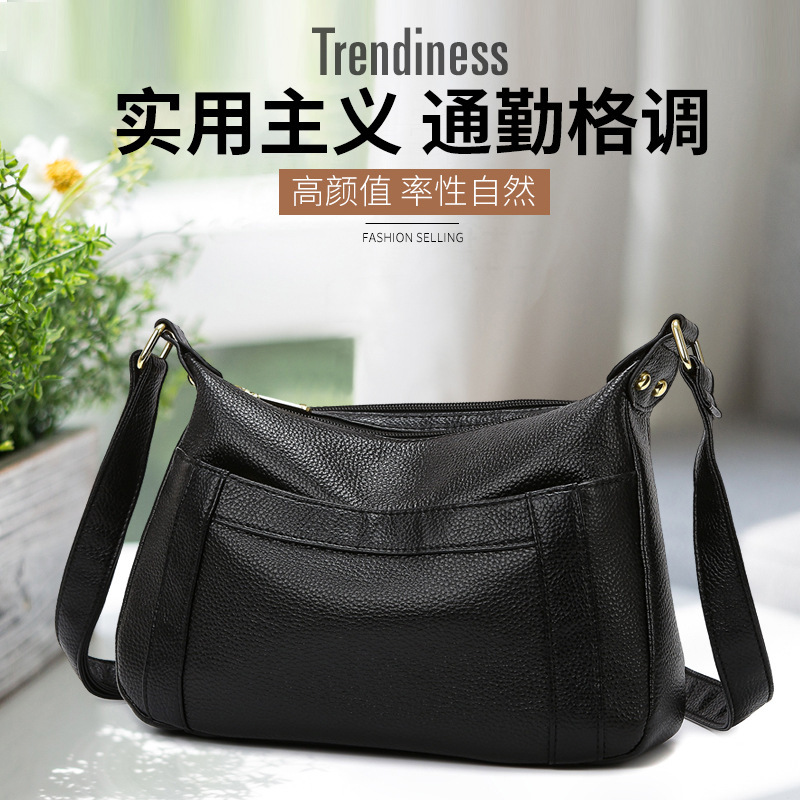 Large-Capacity Soft Leather Bag, Fashionable Genuine Leather Crossbody Bag, Women's Large-Capacity Mom Bag