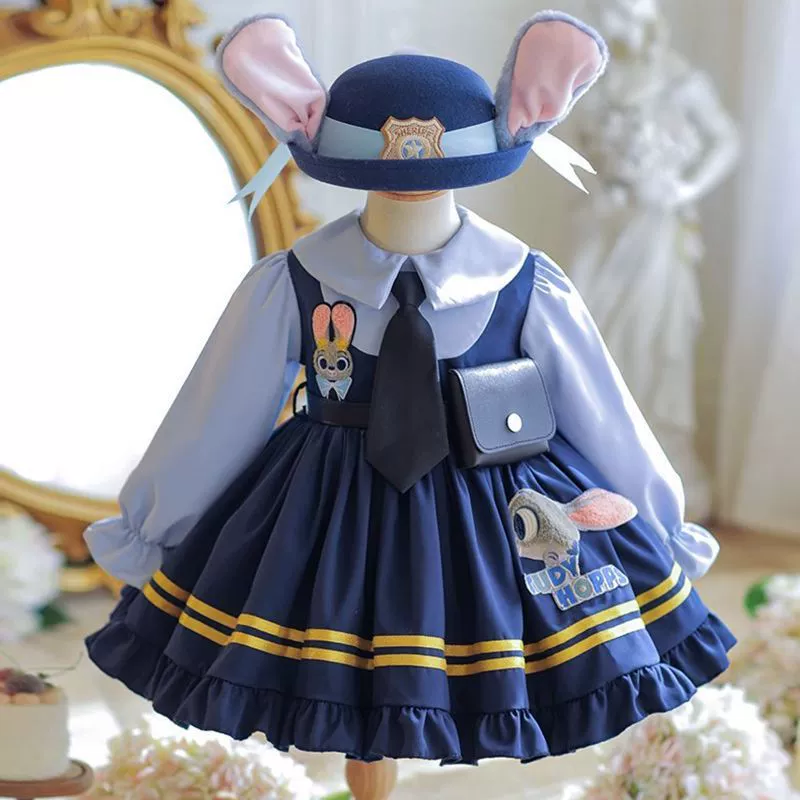 Одежда полицейского Джуди Кролика, платье для девочек, весенне-летнее новое детское платье принцессы Лолиты с длинными рукавами для маленьких девочек