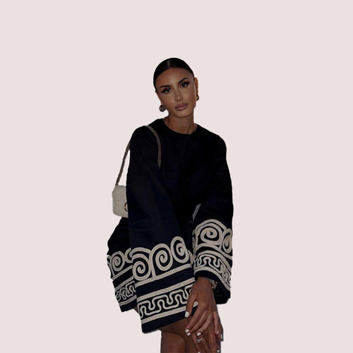 European and American New Ethnic Style Fashion Casual Abstract Pattern Round Neck Women's Dress