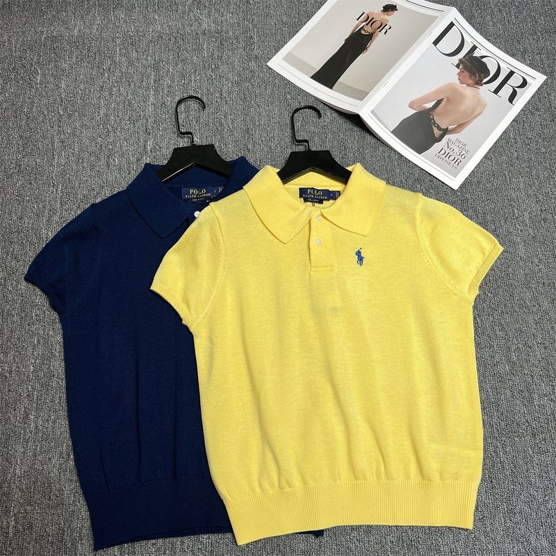 2025 Autumn and Winter New Rl Raff Pony Logo Embroidered Slim Knitted Polo Shirt Short Women's Top Sweater