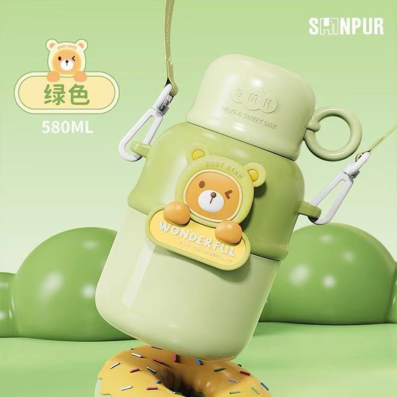 Vaso aislante de acero inoxidable 316 para niños con pajita emergente, correa cruzada, botella de agua portátil unisex.