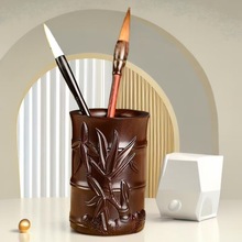 黑檀木复古笔筒办公桌文房四宝雕刻镇纸烟缸砚台两用款创意工艺品