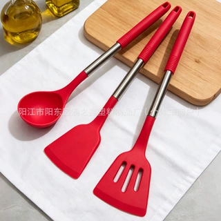 烹饪厨具不锈钢硅胶锅铲耐高温家用厨房工具不粘锅炒菜的铲子套装
