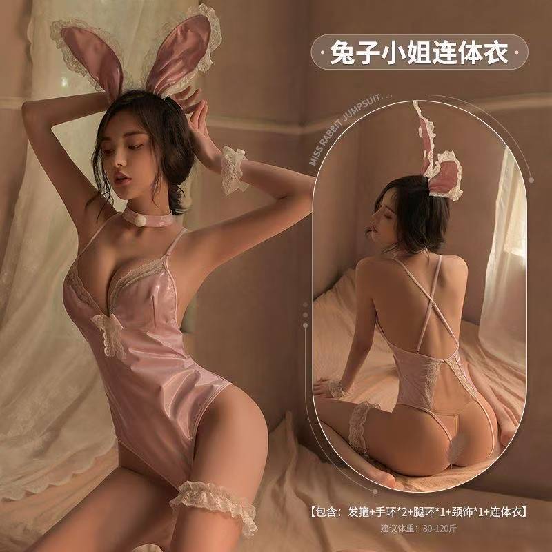 Bunny Girl Roleplay Lingerie Set with Headband, Collar, Cuffs and Leg Ring — detail image 7