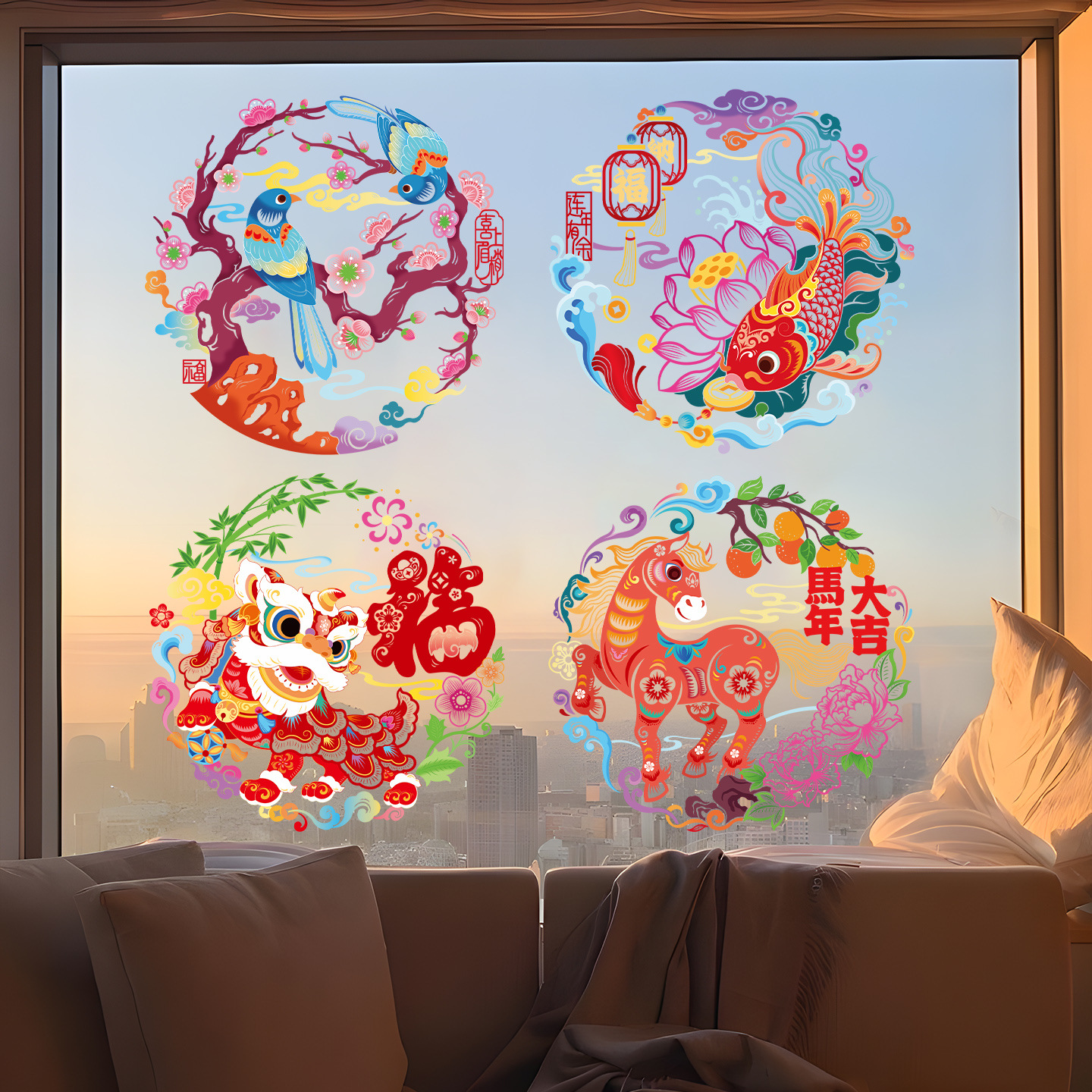 2026 new year of horse static sticker glass window sticker new year atmosphere window paper-cut decoration spring festival supplies new year window stickers