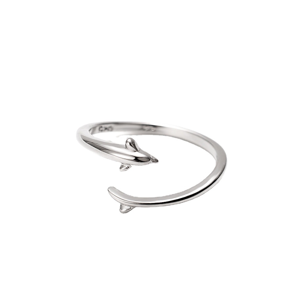 Silver-plated Dolphin Bay Ring Women's Simple ins Style Fishtail Ring Niche Design Student Ring Cold Style