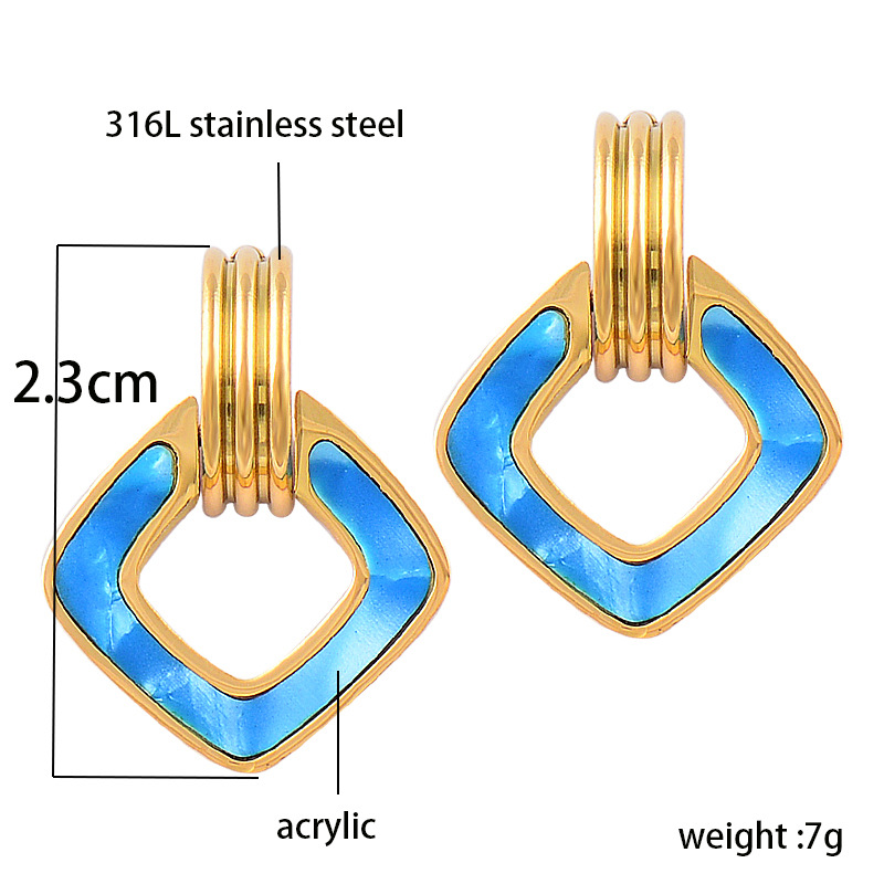 Fashion Square Arylic Titanium Steel Drop Earrings 1 Pair