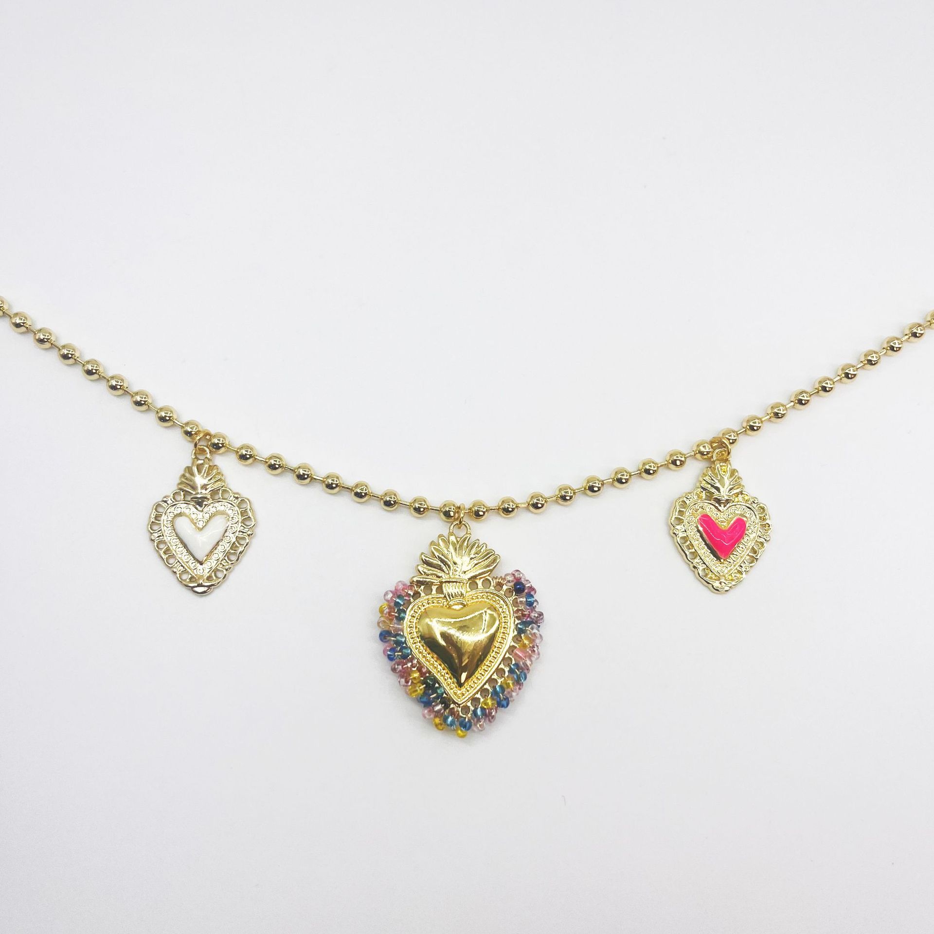 Heart Shape Pattern Women's Gender Copper Ethnic Style Heart Shape Pendant Necklace
