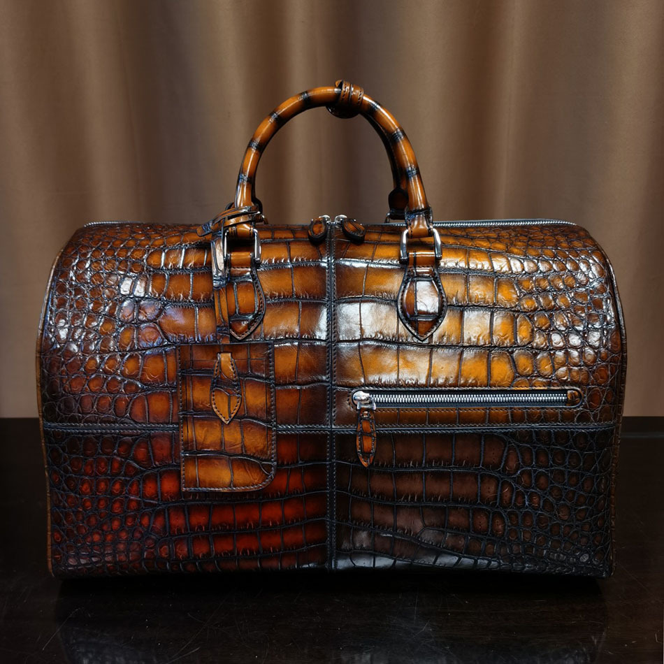 全手工缝制男士擦色鳄鱼皮旅行包出差休闲男款手提袋可登机行李包