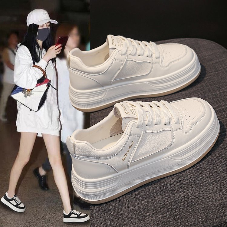 厚底板鞋女2025秋季新款防滑小白鞋增高韩版户外休闲皮面女单鞋|undefined