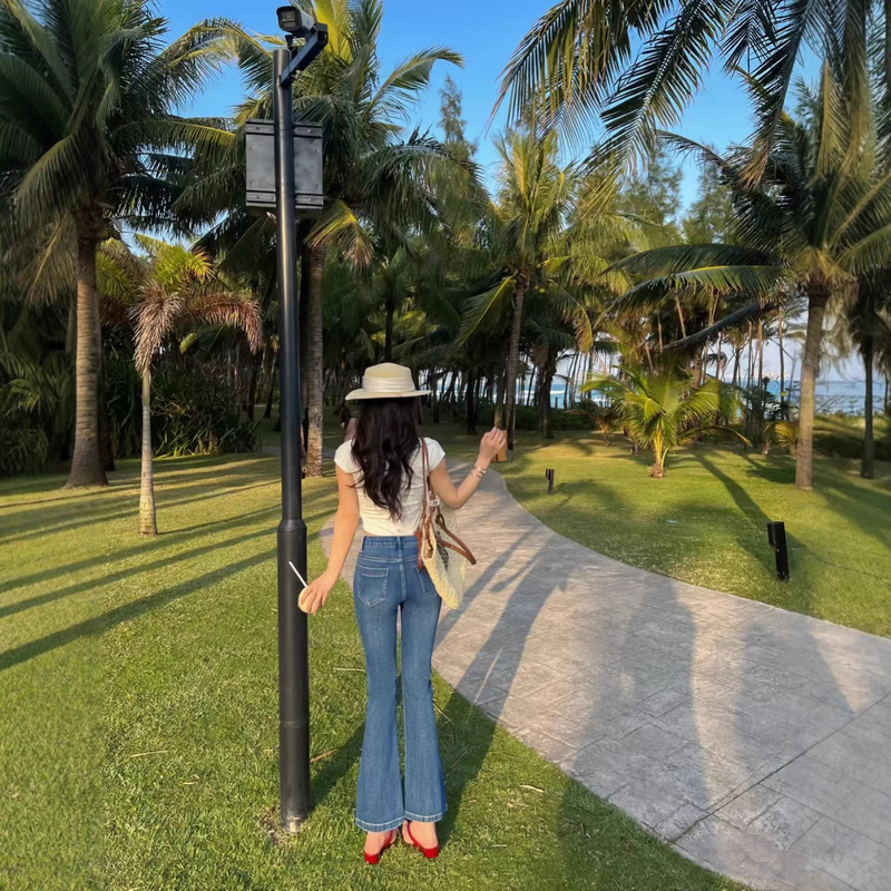 Same Style as Dai Jia'Er, Four-Way Stretch Classic Blue High-Waisted Slim-Fit Flared Jeans for Petite and Tall Individuals