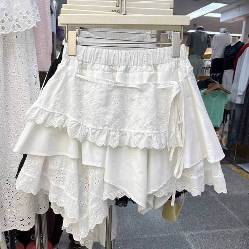 2025 весна и лето, новая кружевная юбка нестандартной формы, женская пышная юбка с высокой талией, милая, милая и универсальная