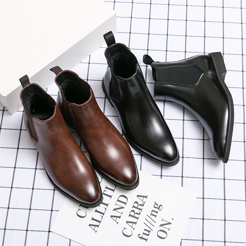 High-top Casual Leather Shoes Cross-border plus size Sleeve Dress Men's Leather Boots British Pointed Toe Business Leather Shoes in Autumn 2022