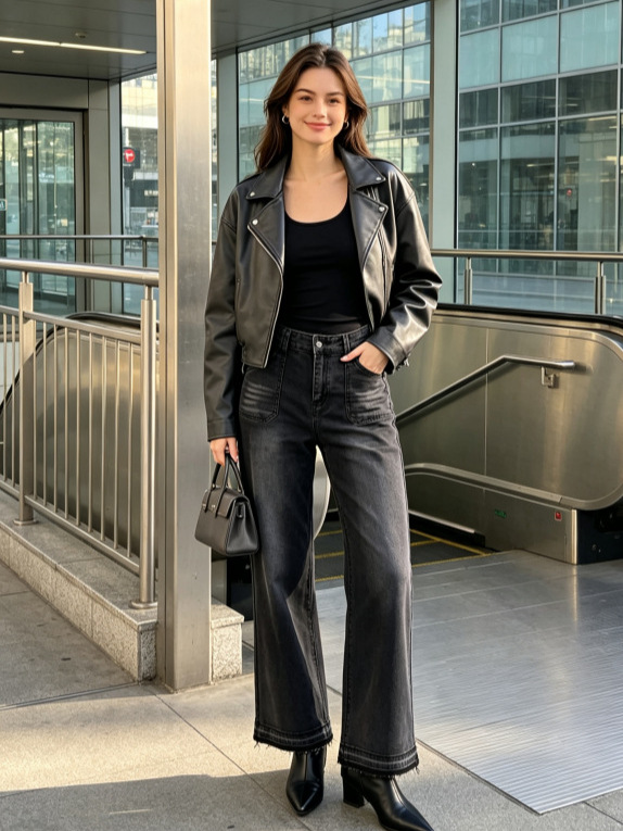 Jeans Rectos para Mujer de Mezclilla Elástica, Cintura Alta, para Uso Casual