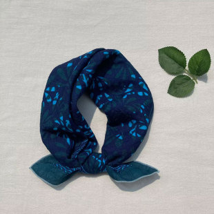 Early Spring Korean Cotton and Linen Small Square Neck Protecting Small Silk Scarf Artistic Retro Printed Hair Belt Scarf Thin Turbo