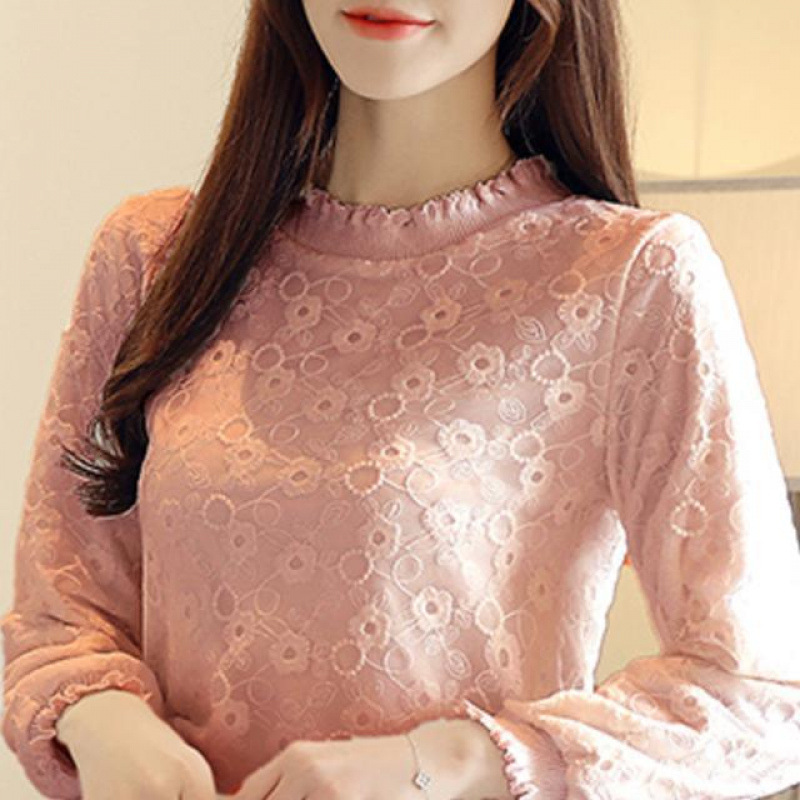 加厚保暖蕾丝衫2025秋冬新款韩版洋气上衣女装网纱加绒长袖打底衫|undefined