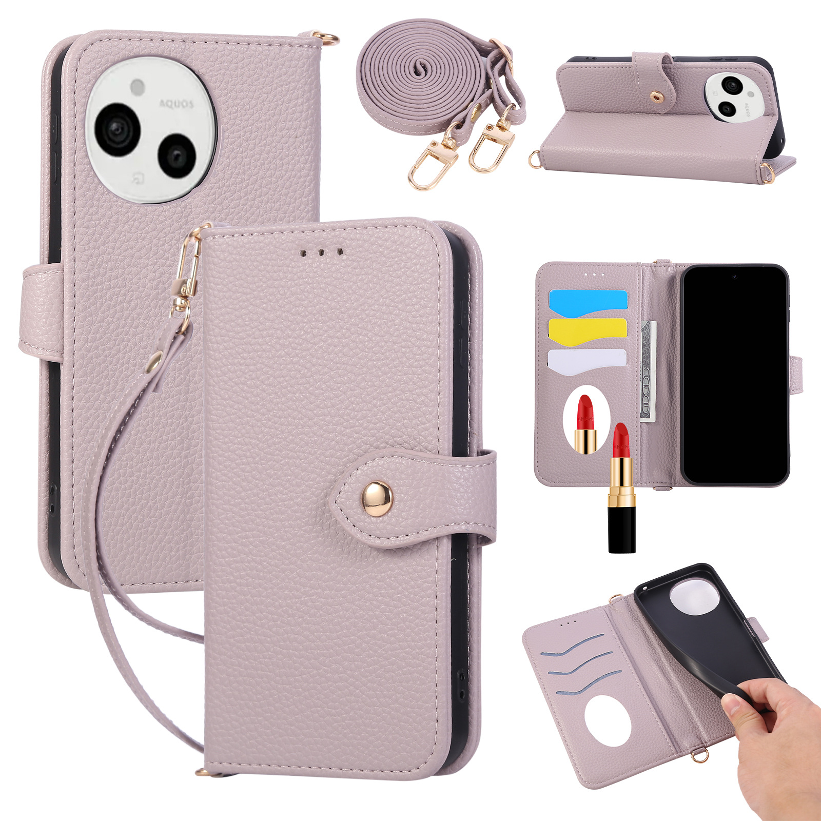 适用富士通N F-51C斜挎化妆镜子手机壳KYG02大容量 京瓷KY-51B皮