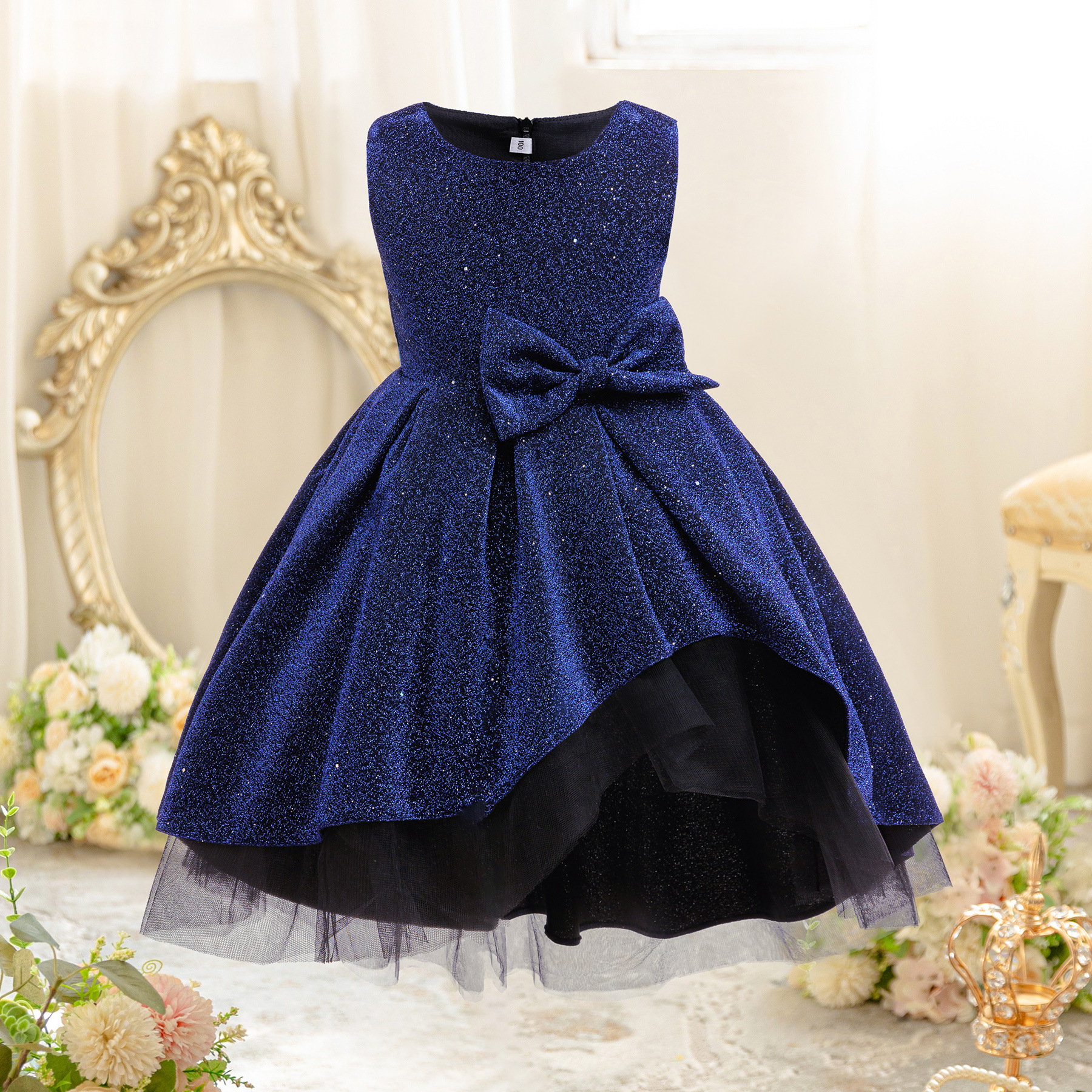 Children's Dress 25 New Sparkling Vest Dress Princess Dress Mesh Children's Dress Girls Piano Performance Fishtail Dress