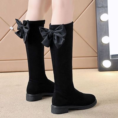 Children&#39;s boots Big boy 2020 Autumn and winter new pattern High Boots girl Flat bottom Stretch fabric Boots Plush Boots
