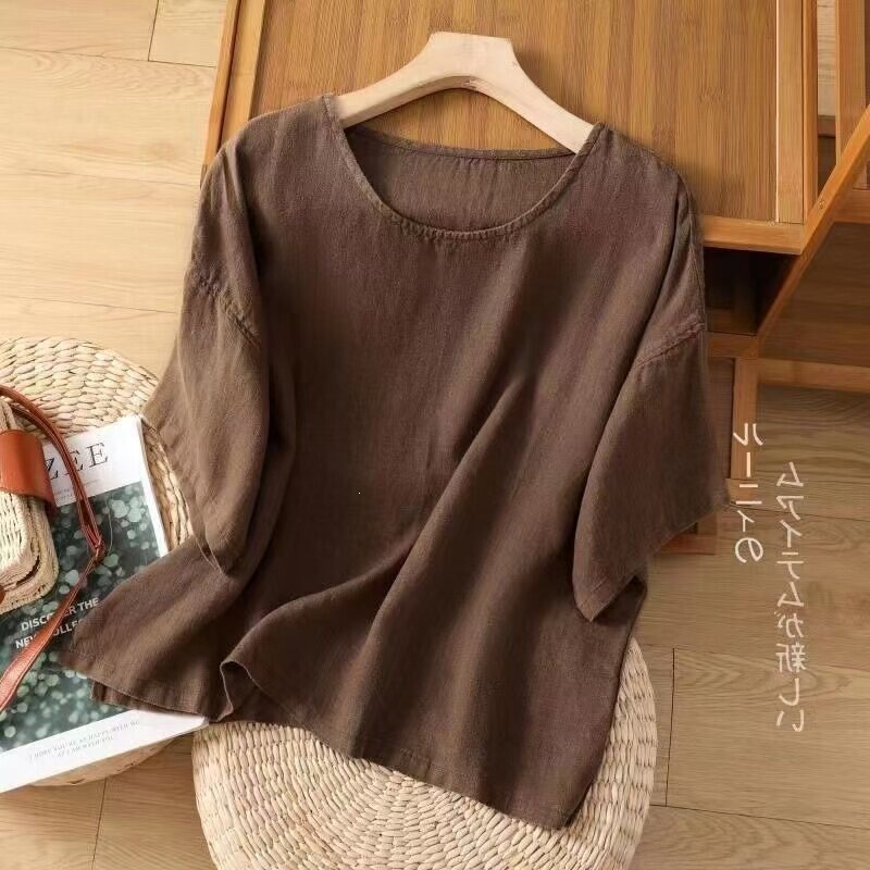 Casual Ramie Short-Sleeved Shirt for Women, Summer New Style, Loose Top for Middle-Aged Mothers, Solid Color Cotton and Linen Shirt Casual Ramie Short-Sleeved Shirt for Women, Summer New Style, Loose Top for Middle-Aged Mothers, Solid Color Cotton and Linen Shirt
