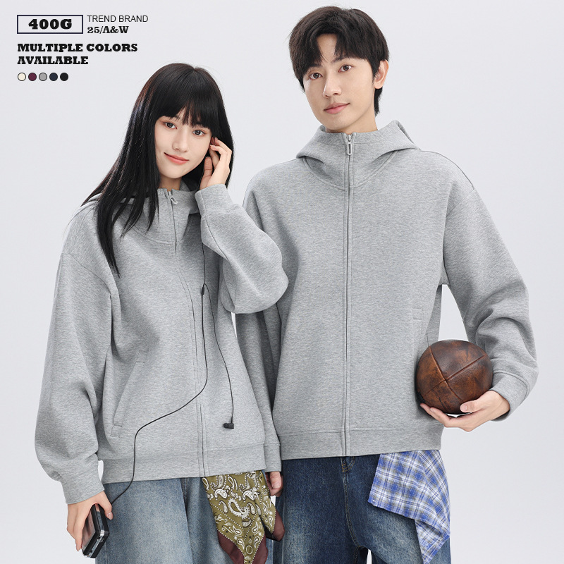 American-Style 400g Liquid Cotton Heavyweight Cardigan Sweatshirt for Men and Women, Autumn and Winter Loose and Stiff High-Cap Zipper Men's Jacket American-Style 400g Liquid Cotton Heavyweight Cardigan Sweatshirt for Men and Women, Autumn and Winter Loose and Stiff High-Cap Zipper Men's Jacket